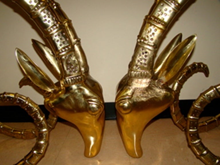 Ibex Sculptural Brass Gazelle Rams Head Dining Table After Chervet 3