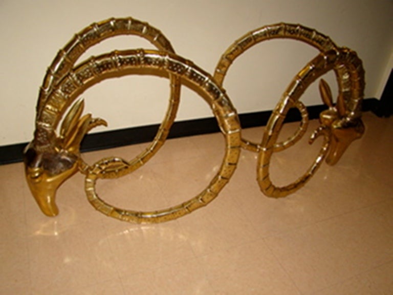 Ibex Sculptural Brass Gazelle Rams Head Dining Table After Chervet In Excellent Condition In Atlanta, GA