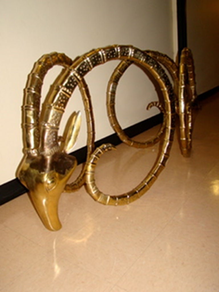 Mid-20th Century Ibex Sculptural Brass Gazelle Rams Head Dining Table After Chervet