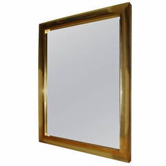 Vintage Large-Scale Mid-Century Brass Wall Hanging Mirror, 1970s