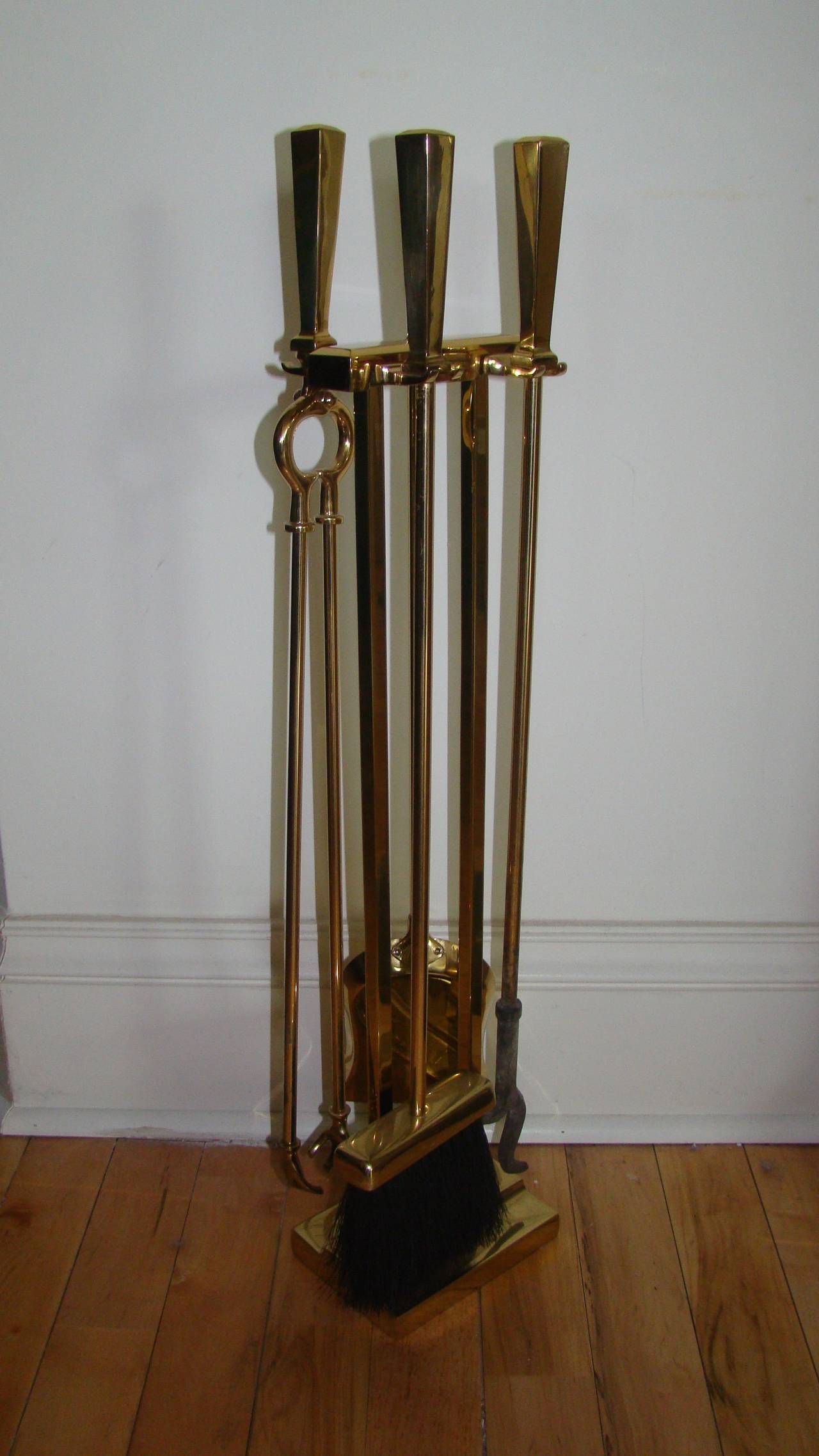 Unknown Sculptural Brass Mid-Century Modern Fire Tool Set