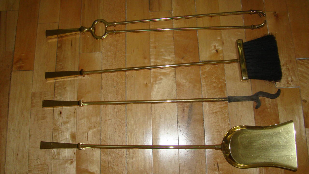 Sculptural Brass Mid-Century Modern Fire Tool Set 2