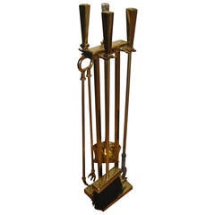 Sculptural Brass Mid-Century Modern Fire Tool Set