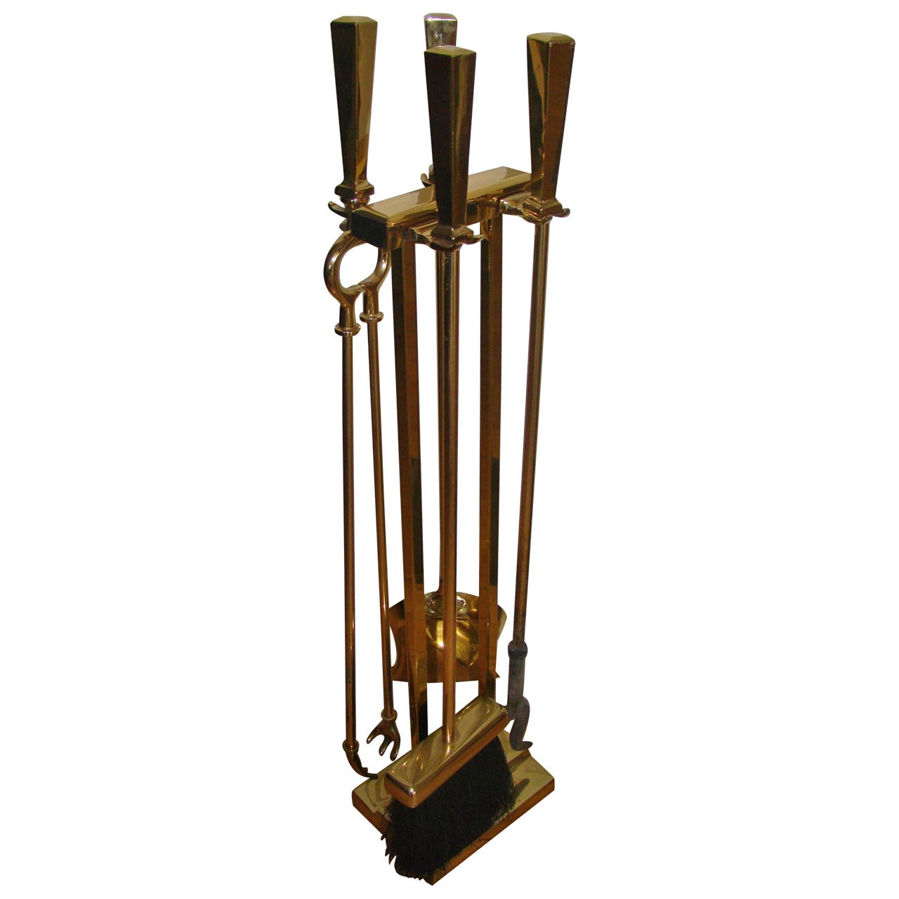 Sculptural Brass Mid-Century Modern Fire Tool Set