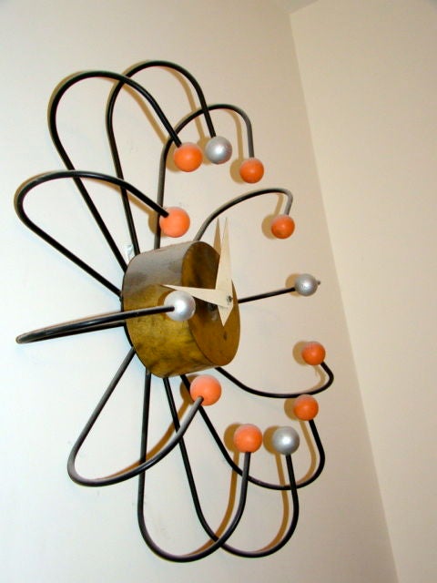 Brass Frederic Weinberg Large Mid Century Atomic Ball Wall Clock