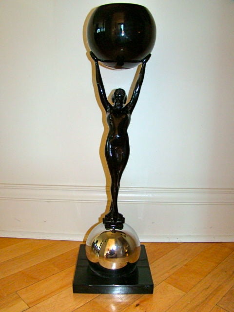 Art Deco Nude Female Free Standing Ash Stand Sculpture