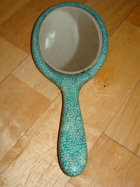Art Deco English Shagreen Hand Mirror & Comb Vanity Set 6