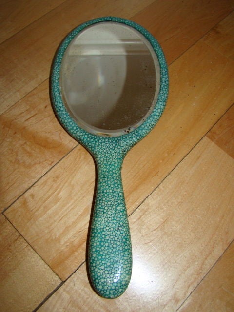 Mid-20th Century Art Deco English Shagreen Hand Mirror & Comb Vanity Set