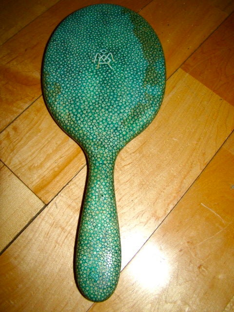 Art Deco English Shagreen Hand Mirror & Comb Vanity Set 1