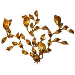 Vintage Italian Floral Gold Leaf Sculptural Hanging Wall Sconce Lamp