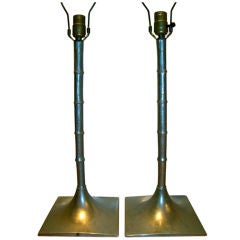 Faux Bamboo Mid Century French Aluminum Table Lamp Pair