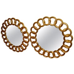 Pair of Amazing Gold Guilded Wood Italian Wall Hanging Ring Mirrors