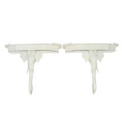 Lacquered Wood Wall Hanging Elephant Console Table Pair