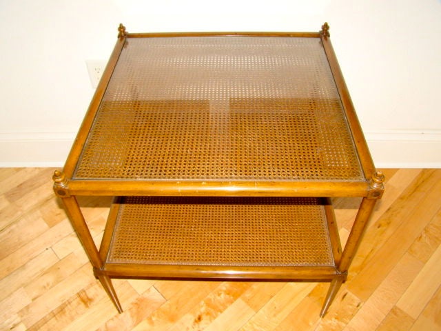 American Nadler Cane & Walnut Two Tier Occasional Table