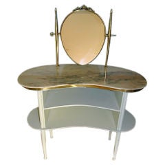 Italian Chiavari Marble Top Mid Century Brass Vanity Table