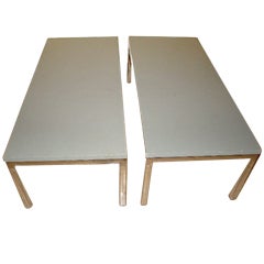 Vintage Pair of Chrome Frame Sculptural Low End Tables / Benches