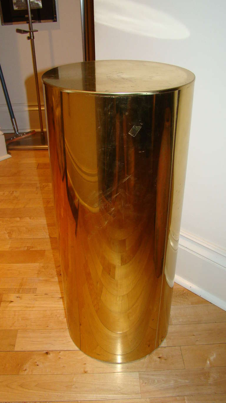 Curtis Jere Brass Mid Century Drum Pedestal Table In Excellent Condition In Atlanta, GA