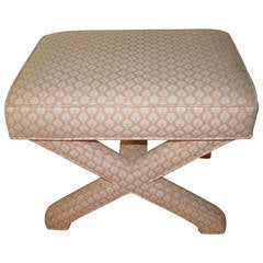 Mid-Century Sculptural X-Base Upholstered Bench Stool