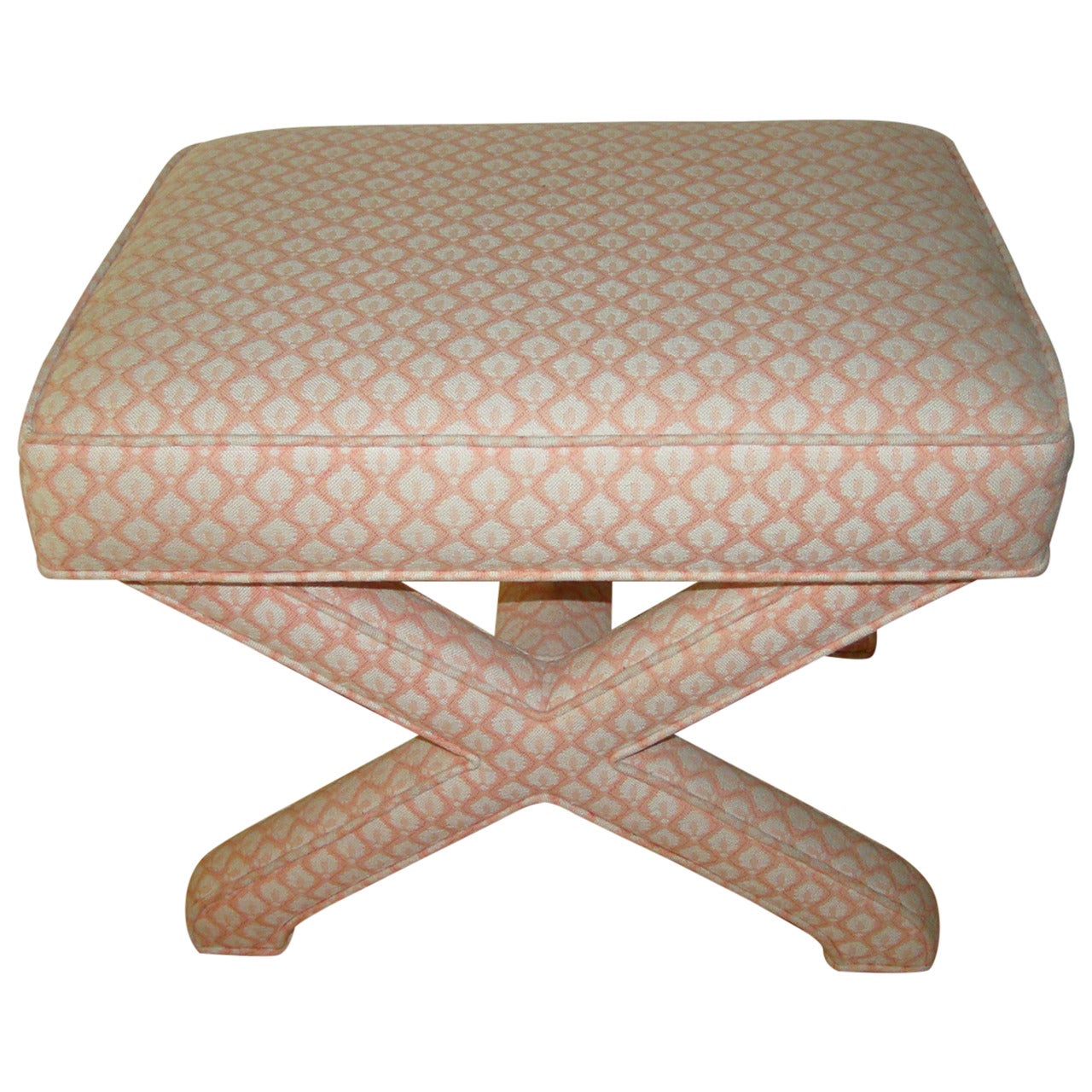 Mid-Century Sculptural X-Base Upholstered Bench Stool