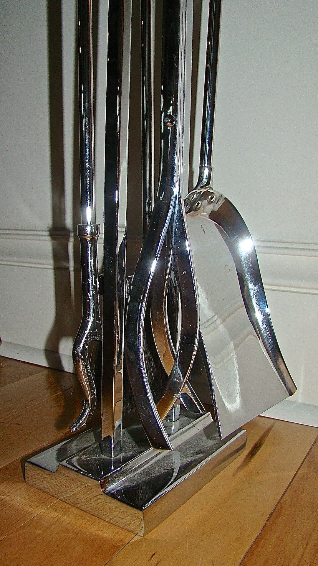 Sculptural Art Deco Chrome Fire Tool Set  In Excellent Condition In Atlanta, GA