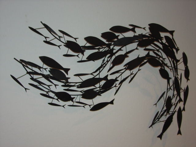 Curtis Jere BIG "School Of Fish" Metal Wall Sculpture Signed