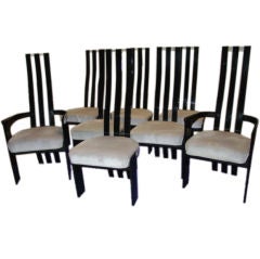 A Set Of 8 Black & Clear Lucite Tall Back Dining Chairs