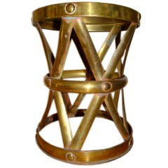 Italian Sculptural Brass Hollywood Regency Drum Stool Table