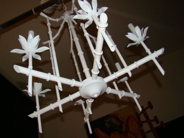 Faux Bamboo Pagoda Hanging Chandelier Lamp Palm Beach Regency 1