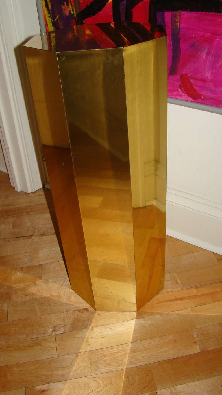 Late 20th Century Curtis Jere Faceted Brass Pedestal Table Sculpture Stand