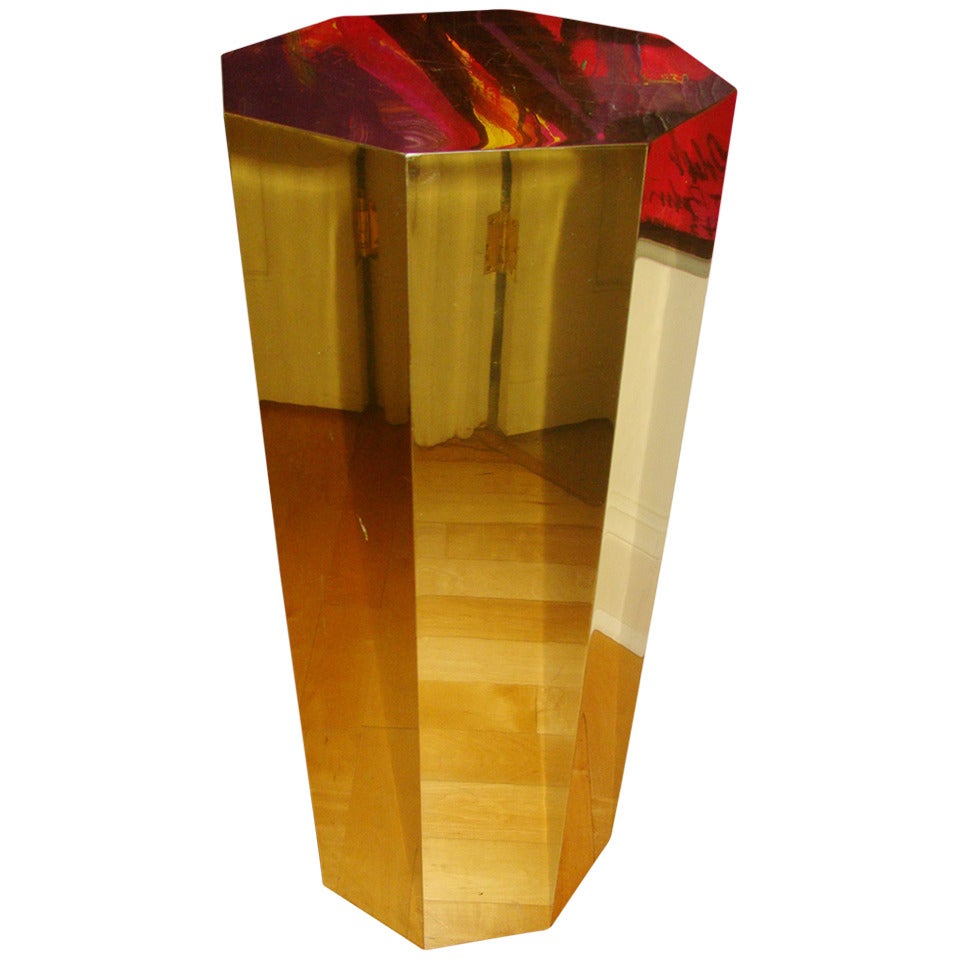 Curtis Jere Faceted Brass Pedestal Table Sculpture Stand
