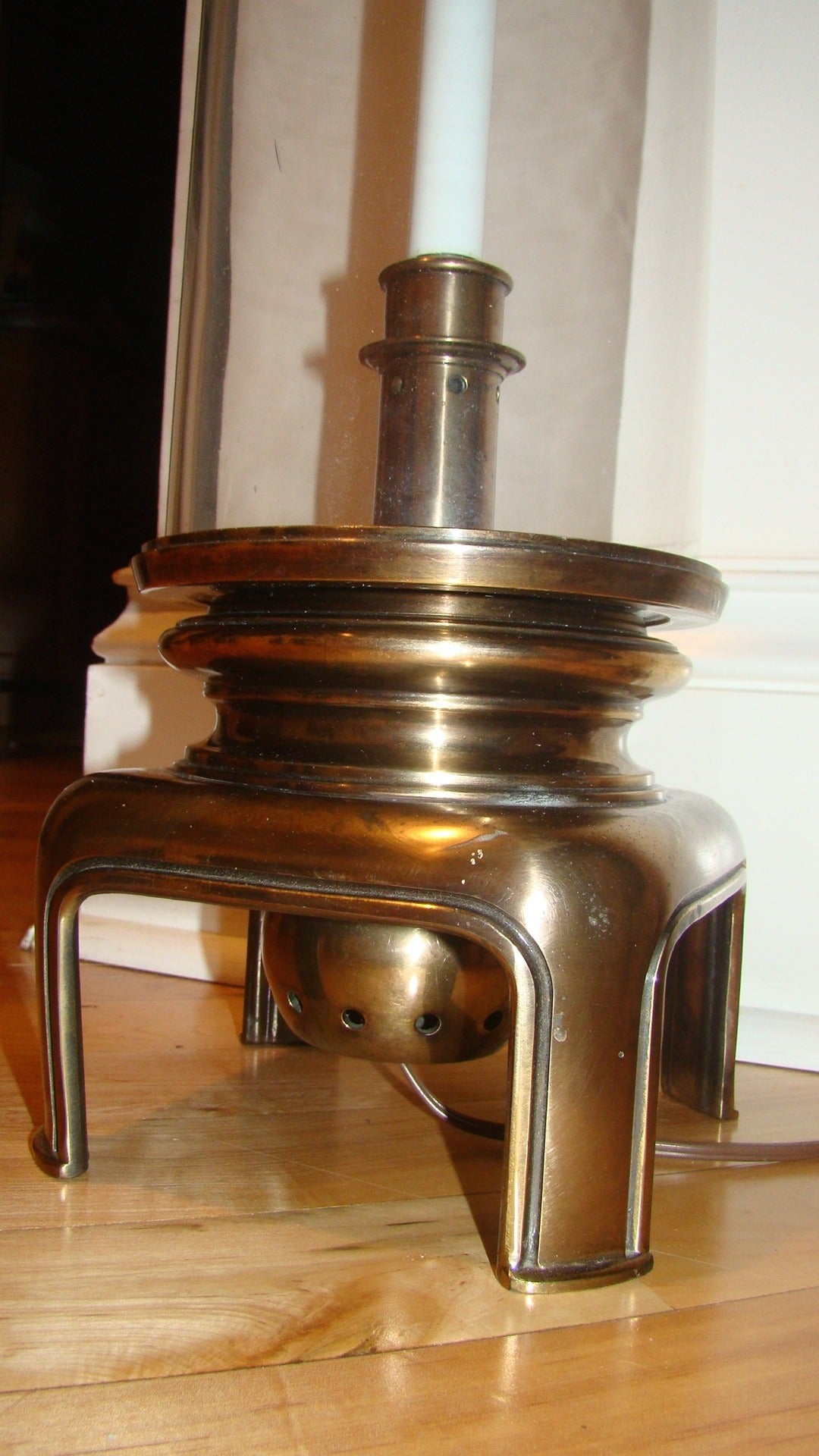 Unknown Brass and Glass Tube Sculptural Hurricane Table Lamp For Sale