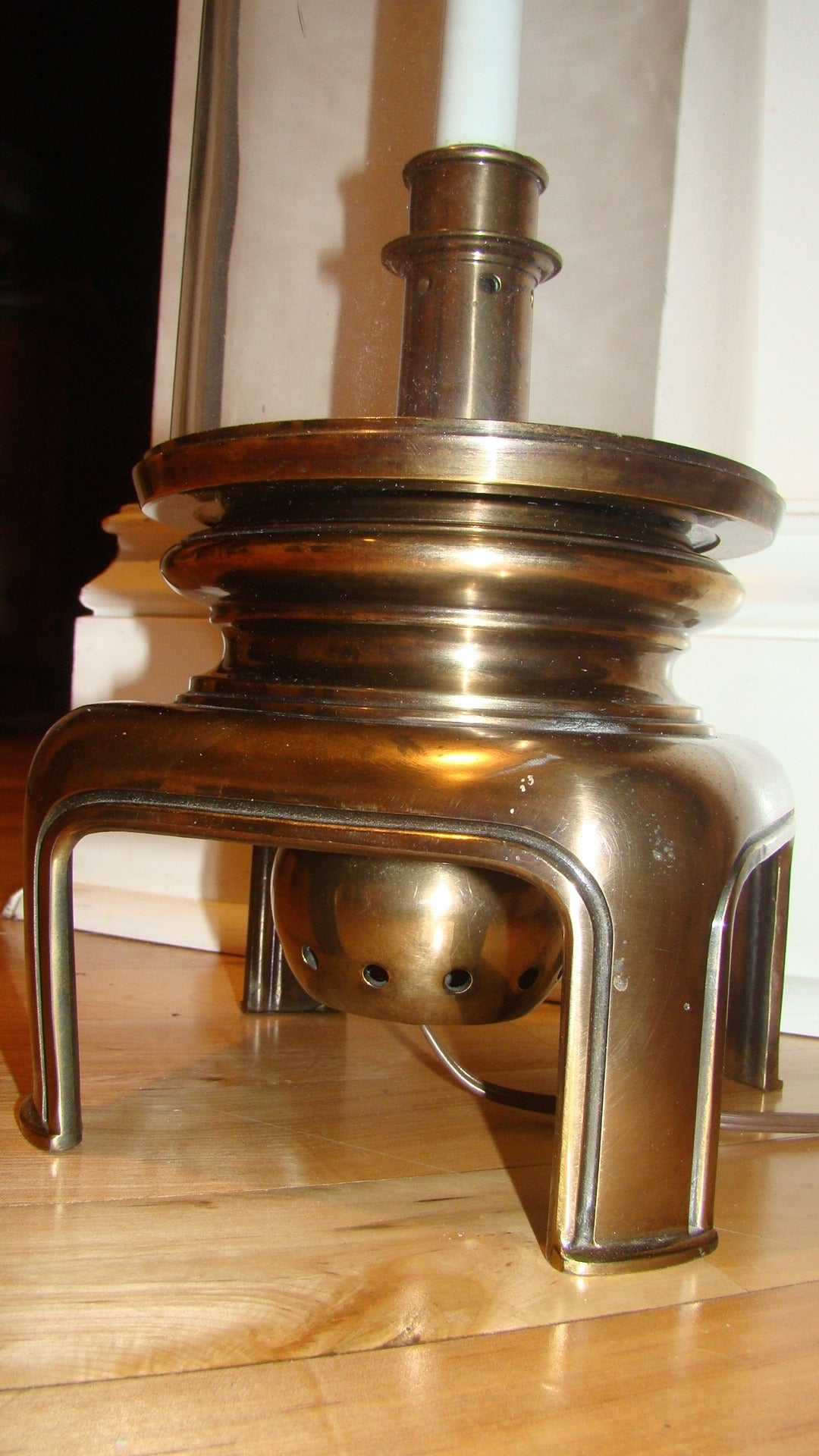 Late 20th Century Brass and Glass Tube Sculptural Hurricane Table Lamp For Sale