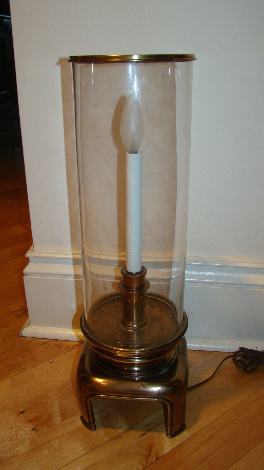 Brass and Glass Tube Sculptural Hurricane Table Lamp For Sale 1