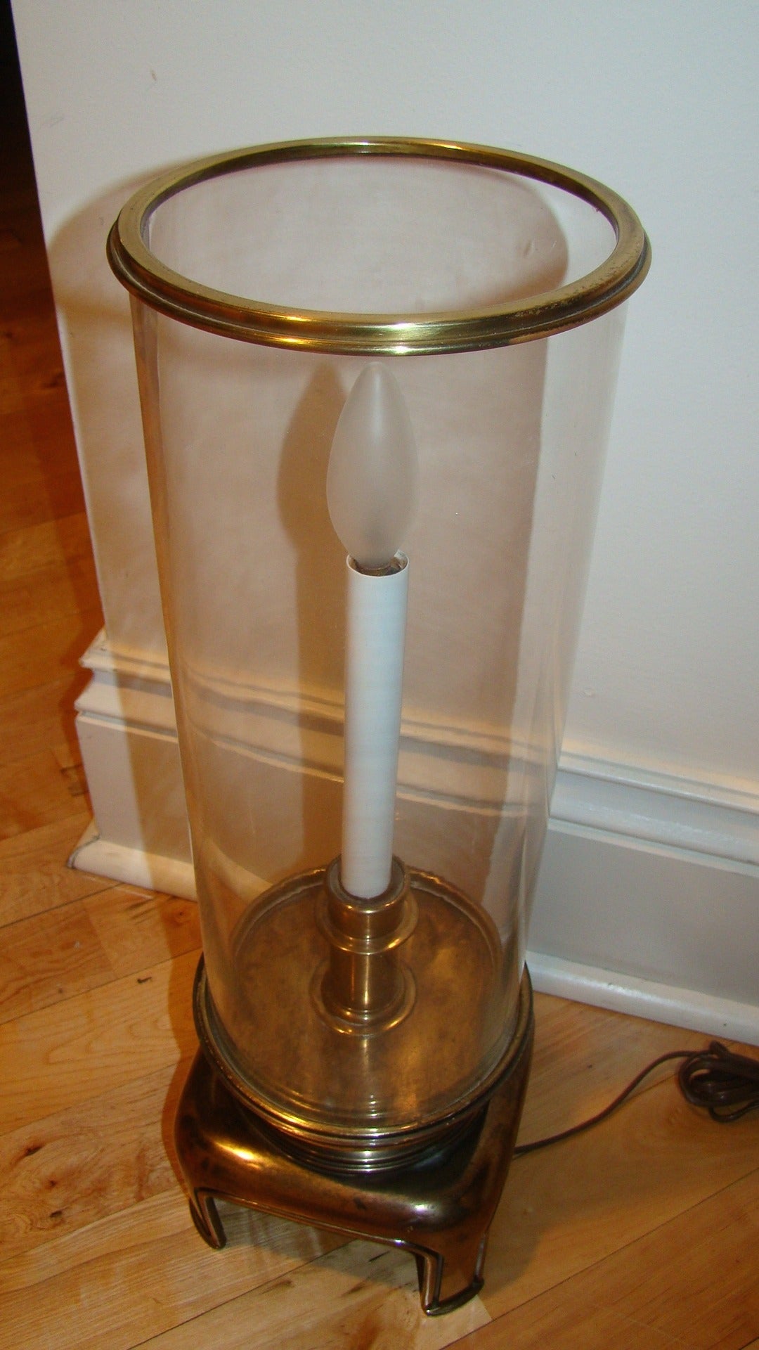 Brass and Glass Tube Sculptural Hurricane Table Lamp For Sale 2