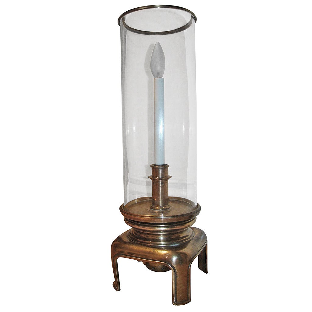 Brass and Glass Tube Sculptural Hurricane Table Lamp For Sale