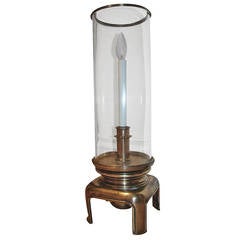 Brass and Glass Tube Sculptural Hurricane Table Lamp