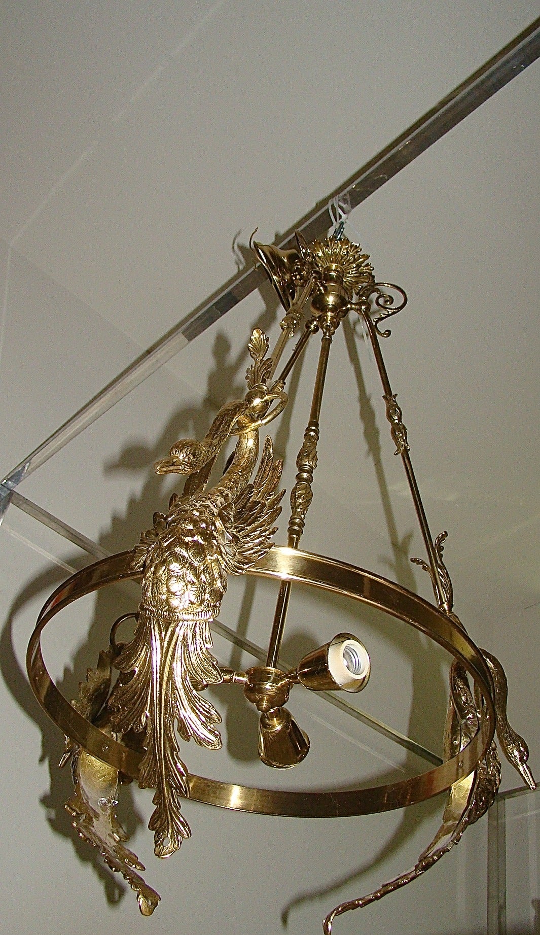 Italian Brass Sculptural Large Swan Chandelier Hanging Lamp 5
