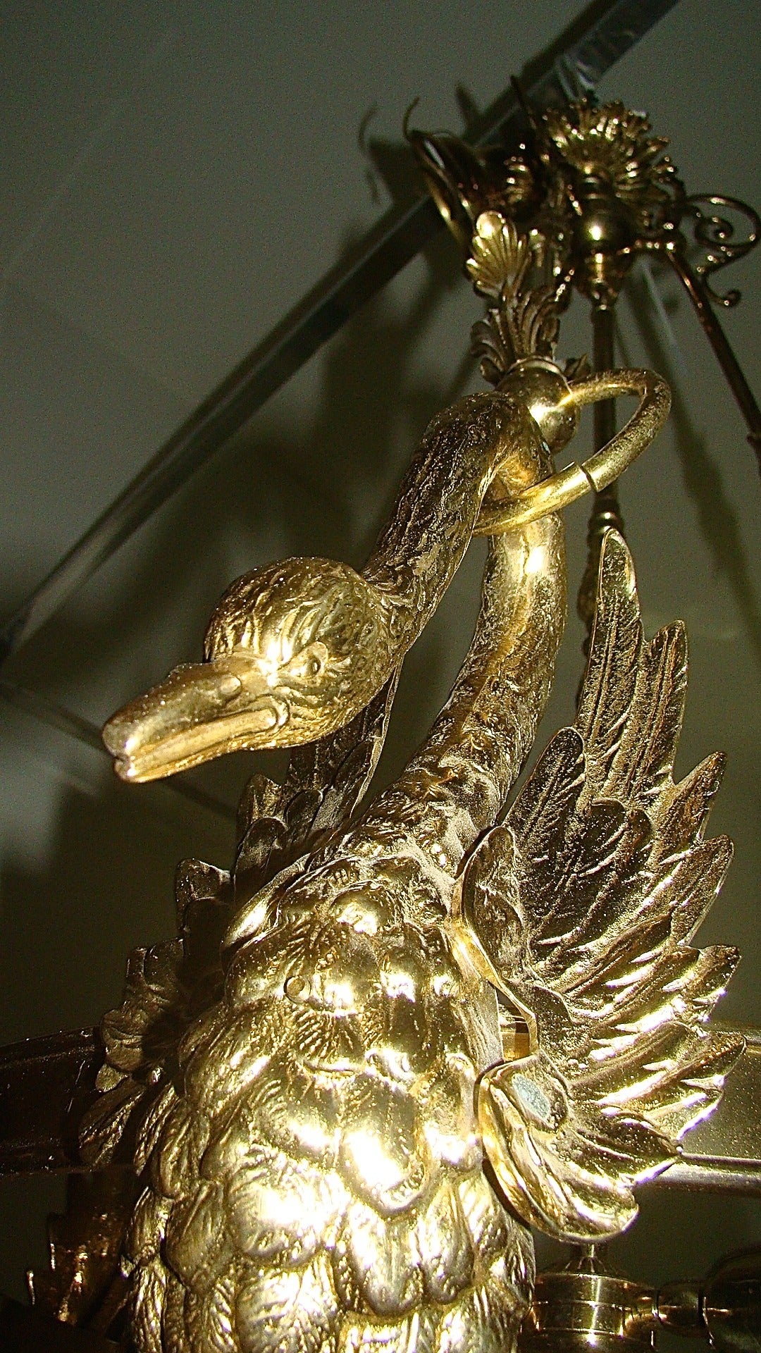 Italian Brass Sculptural Large Swan Chandelier Hanging Lamp 6
