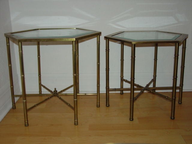 Pair Of Mastercraft Faux Bamboo Brass Hexagonal Side Tables