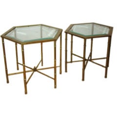 Pair Of Mastercraft Faux Bamboo Brass Hexagonal Side Tables