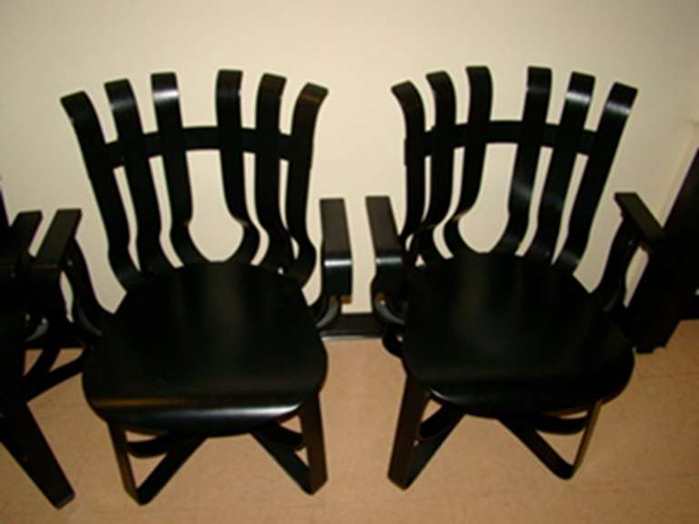 Frank Gehry set of 4 Knoll Hat Trick Dining Chairs & Face Off Dining Table 3