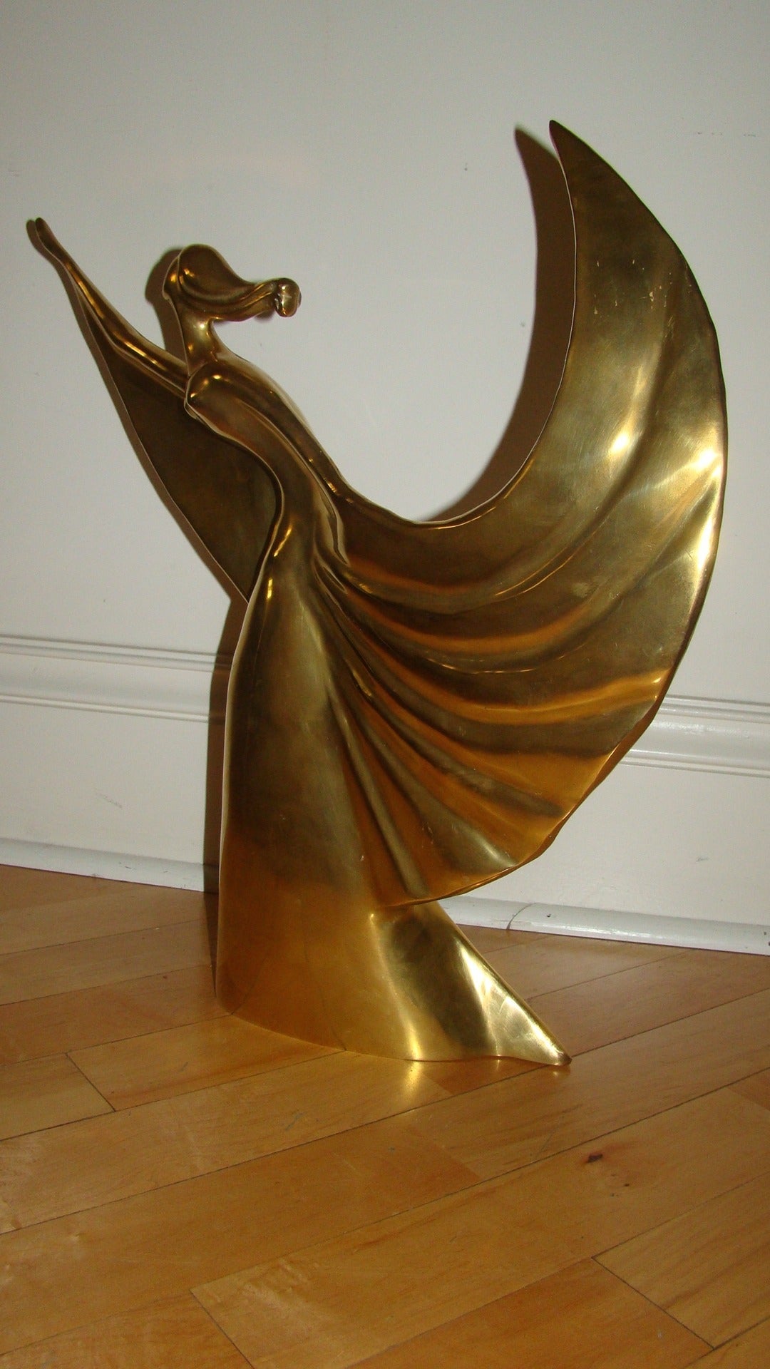 Late 20th Century Large Brass Iconic Butterfly Girl Mid-Century Sculpture