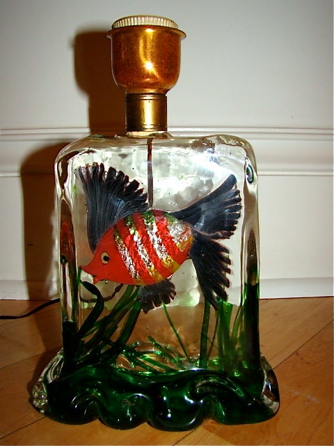 Alfredo Barbini Cenedese Murano Glass Aquarium Fish Lamp 3