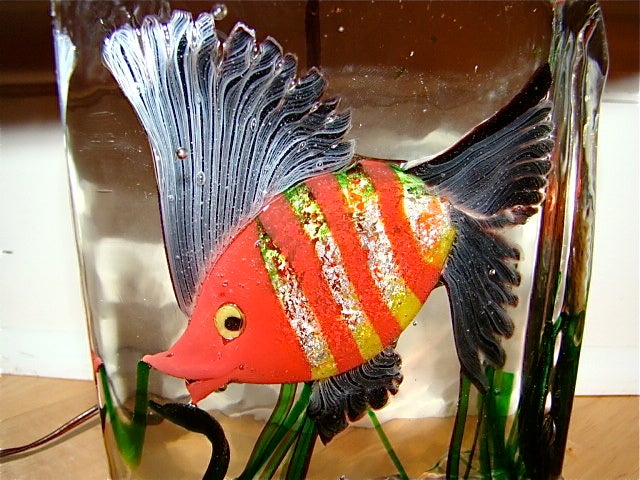 Italian Alfredo Barbini Cenedese Murano Glass Aquarium Fish Lamp