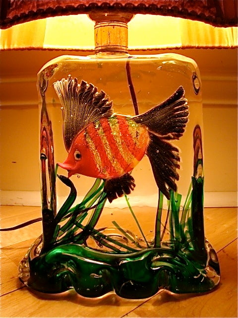 Alfredo Barbini Cenedese Murano Glass Aquarium Fish Lamp 2