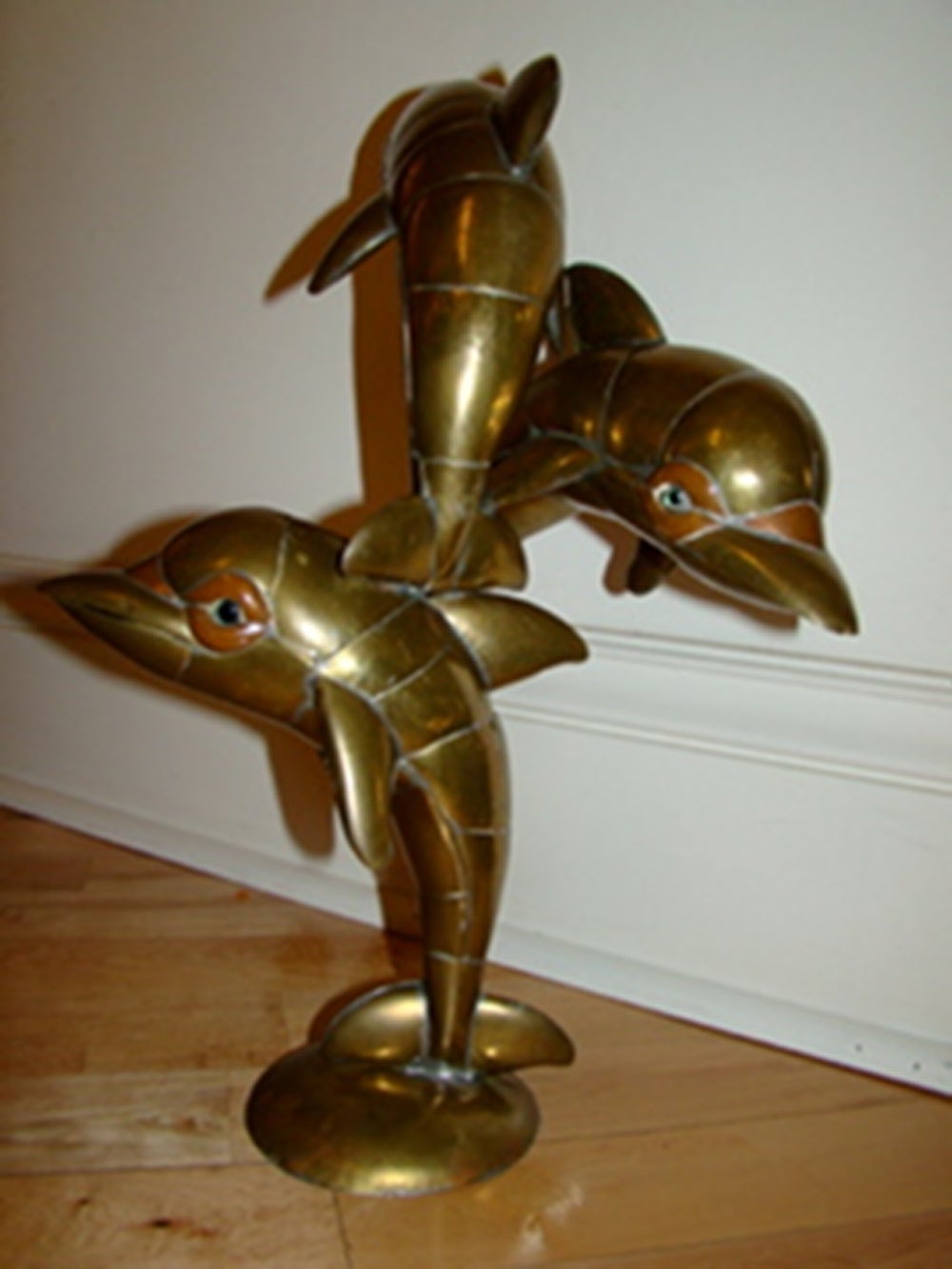 Sergio Bustamante Mixed Metal Trio Of Dolphins Sculpture