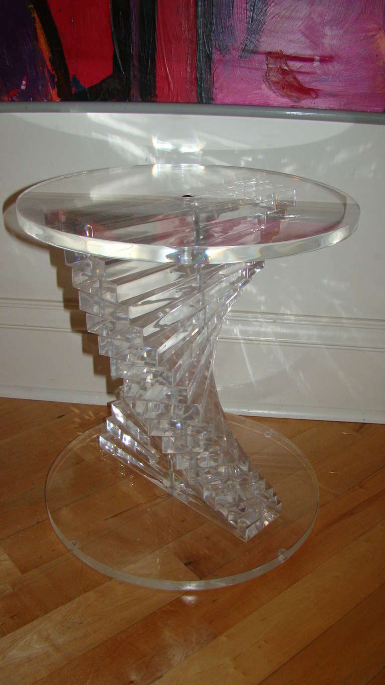 Great Sculptural Lucite Mid Century Twisted Helix Occasional Table. Can be used with a large piece of glass as a coffee table or alone as a side.