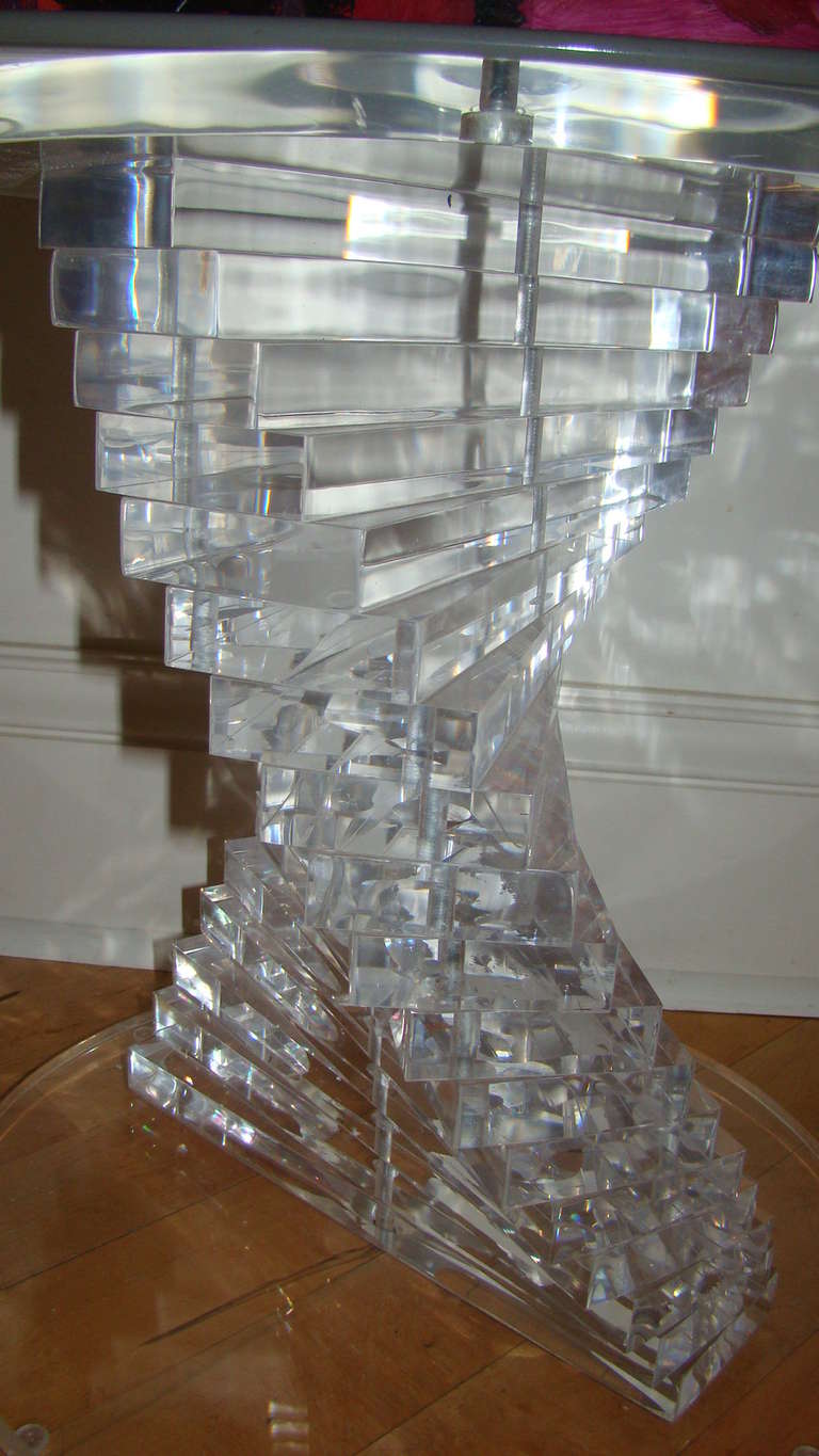 Late 20th Century Sculptural Lucite Mid Century Twisted Helix Occasional Table