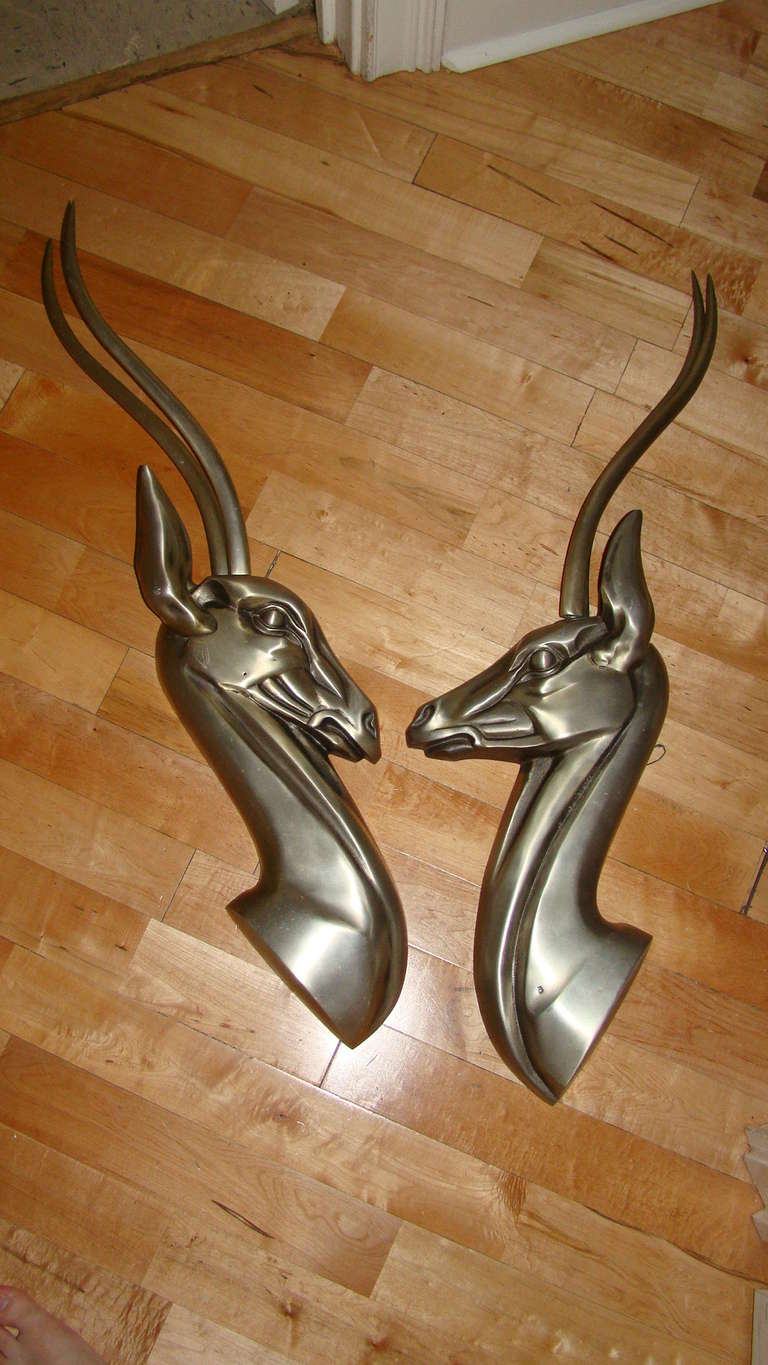 American Aluminum Ibex Gazelle Wall Hanging Sculpture Pair