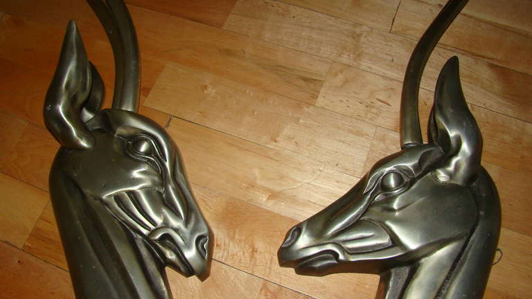 Aluminum Ibex Gazelle Wall Hanging Sculpture Pair In Excellent Condition In Atlanta, GA